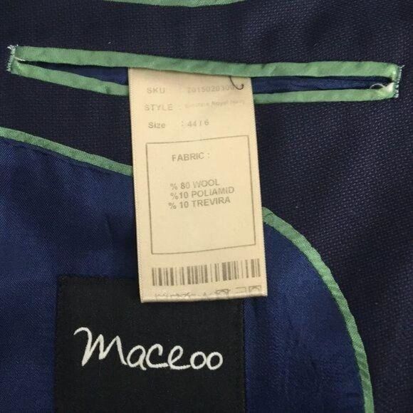 Maceoo Mens Navy Wool Blend Two-Button Blazer Jacket Size 44R - Picture 6 of 7